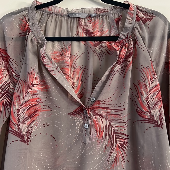 Rubbish Sheer Feather Print Blouse, size large - Picture 3 of 4
